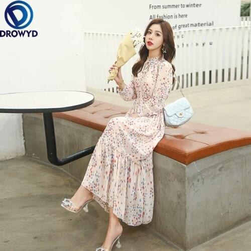 Fashion Pink Print Beach Maxi Sundress 2021 Floral Chiffon Boho Midi Dress Summer Vintage Elegant Women Bodycon Party Vestidos