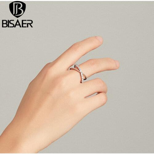 Bisaer New Arrival 100% 925 Sterling Silver Sparkle interwoven Ring For Women Finger Ring Wedding Rings Genuine Jewelry EFR165