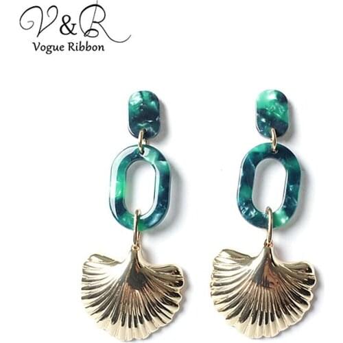 Gold Shell Green Acetate Plate Earrings Leaf Shell Tassle Drop Earring Fashion Jewelry Set Bridesmaid boucle doreille femme 2020