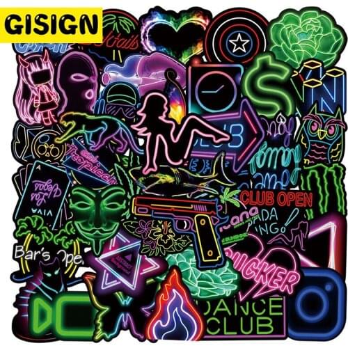 10/30/50pcs Neon Light Stickers Pack Gift Toys Anime For Kids Guitar Skateboard Motorcycle Child Laptop Trolley Case Decorations