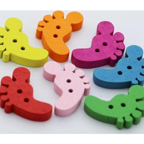 100pcs creative cartoon colorful 4holes wood buttons 25*15mm cute feet decorative buttons for crafts sewing decorative buttons