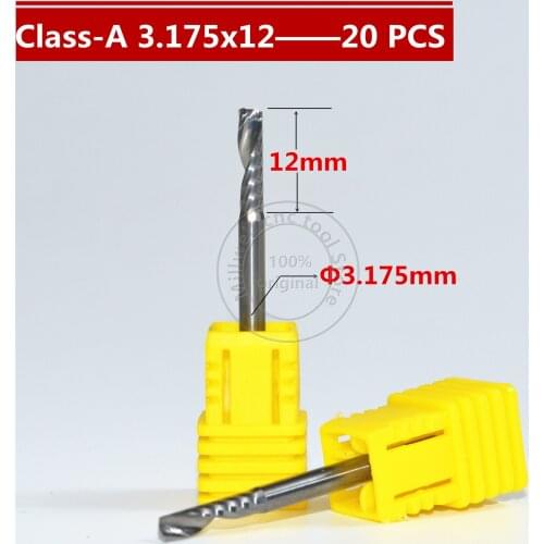 20pcs 3.175mm*12mm,Freeshipping,CNC wood tool,carbide End Mill,woodworking insert router bit,Class-A 1 flute end mill,MDF,PVC