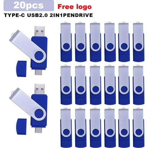20pcs Usb 2.0 & Type-C USB flash drive for SmartPhone/Tablet/PC 4GB 16GB 32GB 64GB 128GB Free Logo OTG Pendrive Metal WaterProof