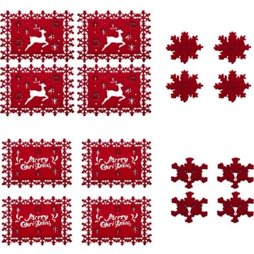 4PCS Christmas Coaster/Placemat Hollow Felt Table Mats Decoration Christmas Decorations For Home