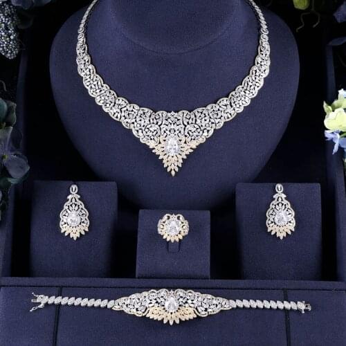 Accking Hotsale African 4pc Bridal Jewelry Sets New Fashion Dubai Necklace Sets For Women Wedding Party Accessories Design