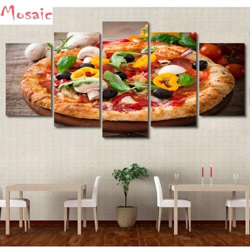 Gourmet Pizza diamond painting Wall Pictures Diamond Embroidery For Living Room wedding decoration christmas party decor 5 pcs