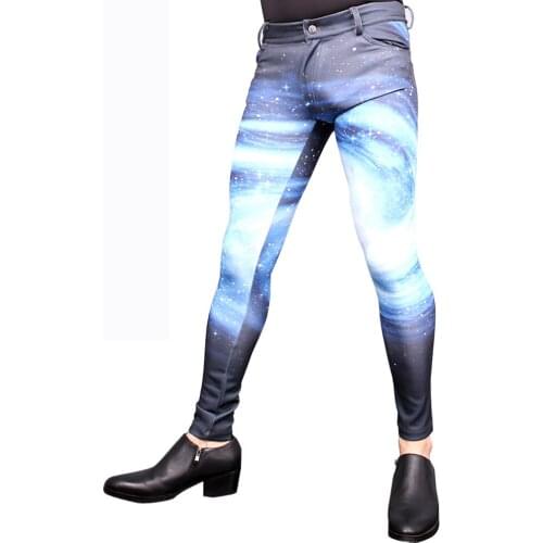 Plus Size Print Pencil Pants Mens Fashion Tights Bodycon Trousers Korean Streetwear Pantalon Hombre Hip Hop Spodnie Elastic Jean