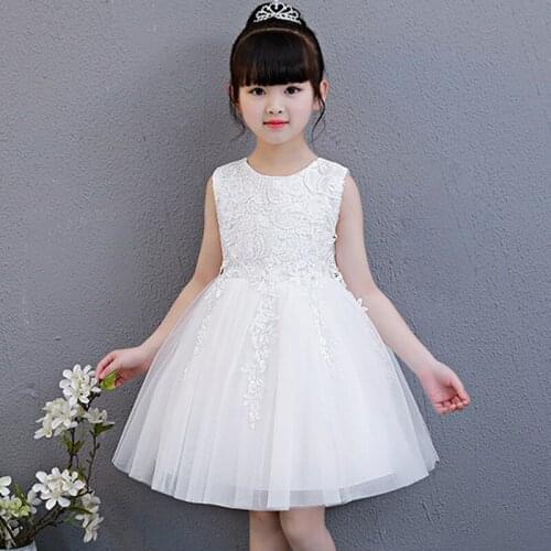 Toddler Baby Lace Dress Princess Girls White Tutu Dresses Prom Gown Gauze Tank Dress Birthday Party Childrens Day Gift #80-160