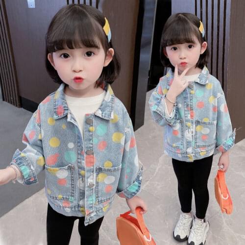 Baby girl denim jacket foreign style spring and autumn girls denim jacket princess top polka dot jacket