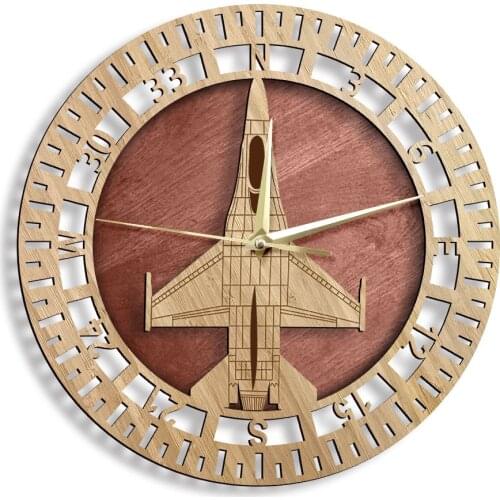 F-16 Fighting Falcon Wood Wall Clock Handmade Military Home Decor Silent Wall Watch United States Air Force Aircraft Pilot Gift