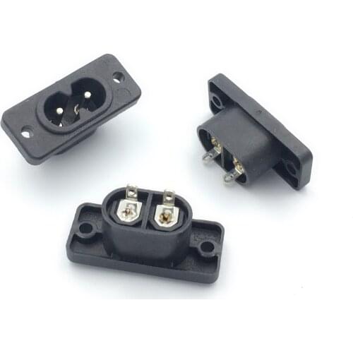 IEC320 C8 Black 2 Pins Terminal Power Plug Inlet Socket AC 250V 2.5A 5 Pcs