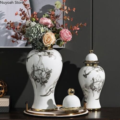 Ink Pattern Ceramic Vase Dried Flower Flower Arrangement Accessories Large Capacity Storage Tank Decoration Home Decoration