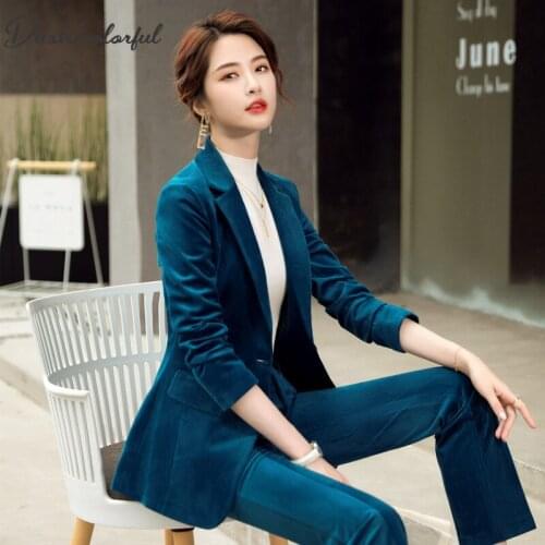 Autumn spring suit Corduroy Womens elegant blazer pants and jacket clothing short Business coat 2 piece sets female pants suit