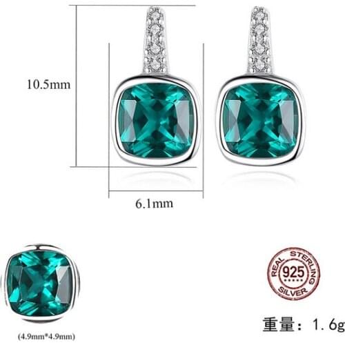 HOT Sell S925 Sterling Silver Simple square Crystal zircon ruby sapphire Earrings