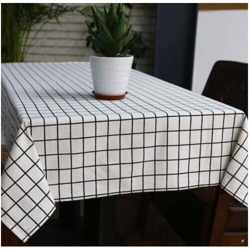 Linen Table Cloth Country Style Plaid Print Multifunctional Rectangle Table Cover Tablecloth Home Kitchen Decoration