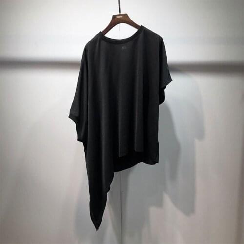 Large dark irregular hem designer loose bat sleeve T-shirt Yamamoto street style T-shirt fashion