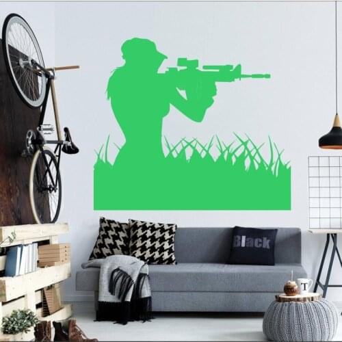 Air Force Woman Sniper Soldier Wall Sticker Art Design Home Livingroom Creative Wall Mural Girl Sniper Silhouette Decal M-66