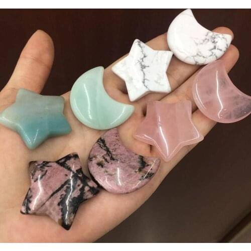 Natural Quartz Crystal Star and Moon Chakra Healing Gemstone Gift Home Decor 1 pair