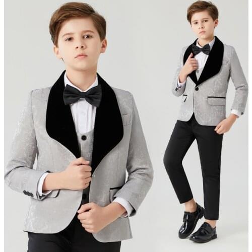 New wedding suits for Boys grey Suit shawl lapel boys mens suits 3 piece Boys Formal Wear slim fit one button
