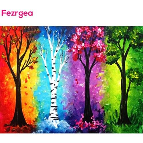 Fezrgea New Arrivals Diamond Painting Season Tree Diamond Painting Landscape Diamond Mosaic Resin Round Drill Diamond Home Decor