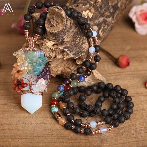 Women Fashion Natural Stones Chakra Reiki Necklace Tree Of Life Quartz Crystal Pendant Necklace Healing Jewelry Gift Dropship