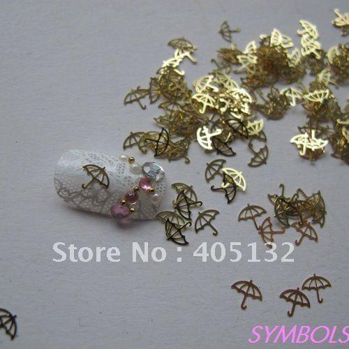 Approx. 1000pcs/bag Metal Gold Umbrella Design Non-adhesive Metal Slices Nail Art Decoration MS-155