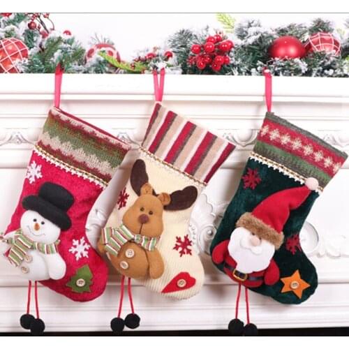 Christmas Gift Santa Claus Snowman Socks Christmas Tree Ornament Stocking Decoration Christmas Sock Kids Candy Bag