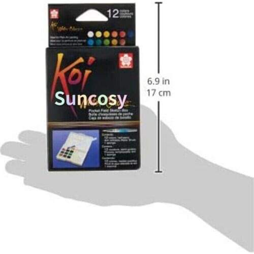 Sakura Koi Solid Watercolor 12 Assorted Water Color Field Sketch Set with Brush, water color pigments with paint brush