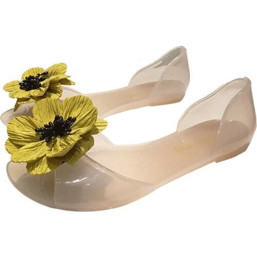 Summer Fashion Breathable Flats PVC Non-slip Women Shoes Transparent Flower Ladies Jelly Sandals Casual Soft Beach Rubber Shoes