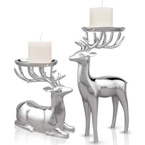 Nordic Silver Candle Holders Wedding Candlestick Metal Modern Deer Chandelier Romantic Wedding Centerpieces Candle Stand Gift