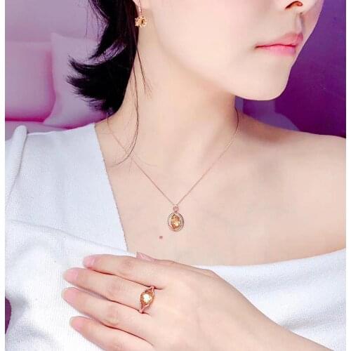 New Fashion Natural Real citrine925 sterling silver 1pc citrine pendant,1pc ruby ring,2pcs citrine Earring