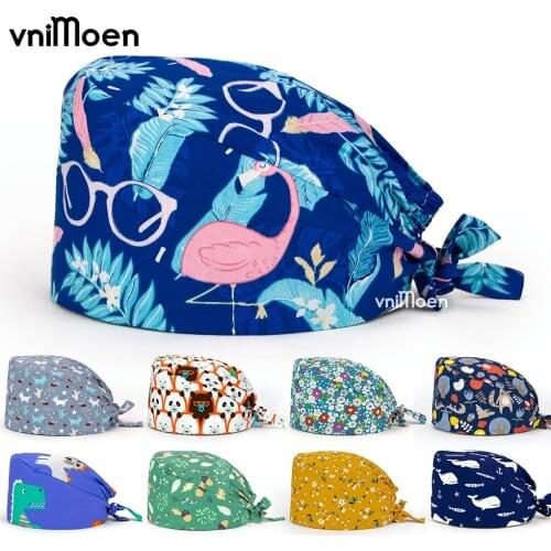 Cotton Print Scrubs Hats chirurgia Trattamento medico Cap Pet Biological research Agency Work Scrubs Caps Beautician Scrub Hats