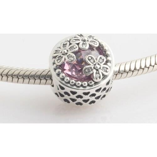 S925 Silver Bead Charm Openwork Dazzling Daisy Meadow With Crystal Bead fit Lady Bracelet Bangle DIY Jewelry