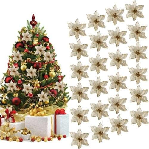 24pcs Silk Flowers Christmas Flower Artificial Rose Flower Heads For Home Wedding Decoration Scrapbooking DIY Christmas Tree