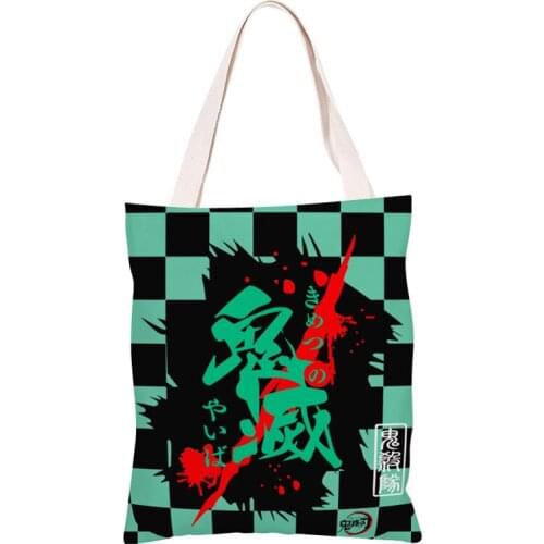 Japanese Anime Demon Slayer Cosplay Bag Kimetsu no Yaiba Kamado Tanjirou Canvas Tote Bag Reusable Shopping Bag Shoulder Bag Prop