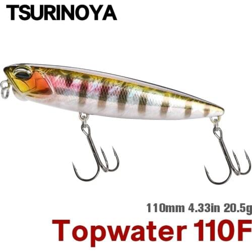 TSURINOYA DW58 Popper Floating Stickbait 110mm 20.5g Pencil Lure Topwater Wobbler Fishing Surface Lures For Bass Trout Pike Fish