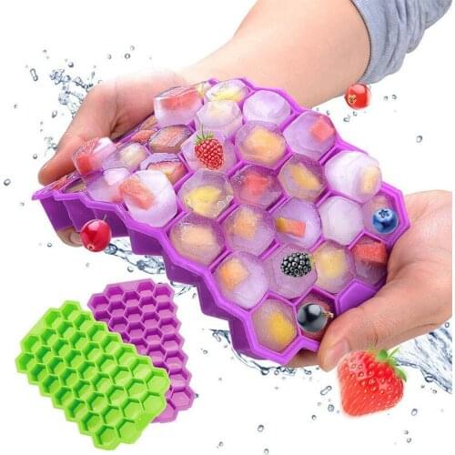 Honeycomb Ice Cube Trays with Removable Lids Food Grade Flexible Silicone Ice Molds for Whiskey Silica Gel Ice Cube Maker Moulds