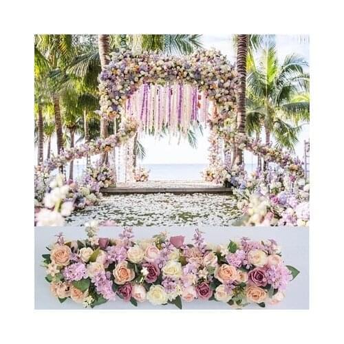 Excellent champagne Rose artificial flower strip Wedding Pavillion Flowers strips square canopy flower decoration 4M x 24cm