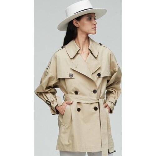 Casual Windbreaker Womens New Autumn Winter Women Loose Waist Hugging Short-Height Mid-Length Windbreaker British Style Jacket