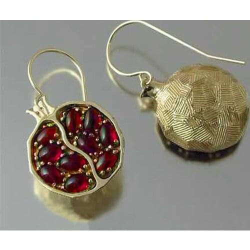 Vintage Gold Color Red Garnet Earrings For Women CZ Stone Round Beaded Inlay Dangle Drop Earrings Wedding Jewelry Gifts