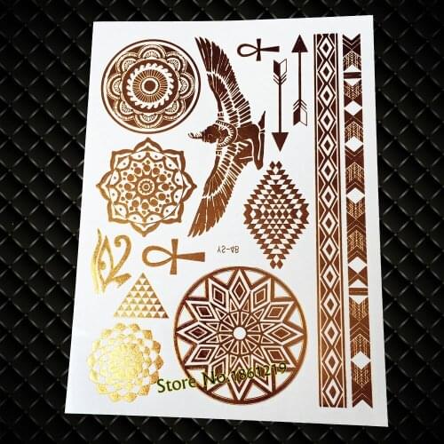 25 Style Gold Metallic Temporary Tattoo Indian Mandala Flower Angel Wing Tatoo Fake Waterproof Body Art Flash Arm Tattoo Sticker