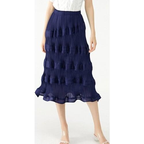 Miyake pleated casual woman skirt 2021 summer new high-waist Korean loose thin temperament mid-calf black skirt for woman