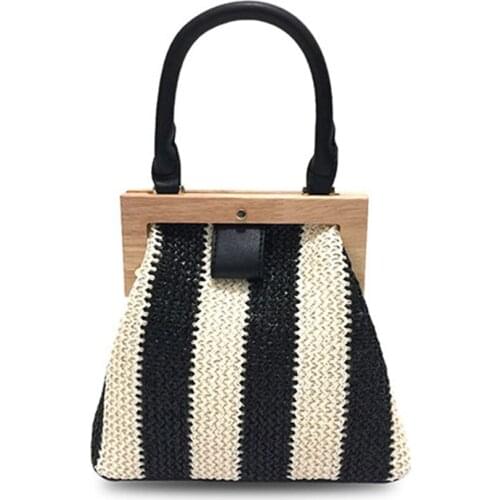 2021 ladies handbag designer straw bag retro wooden clip luxury rattan one-shoulder messenger bag wicker woven summer wallet