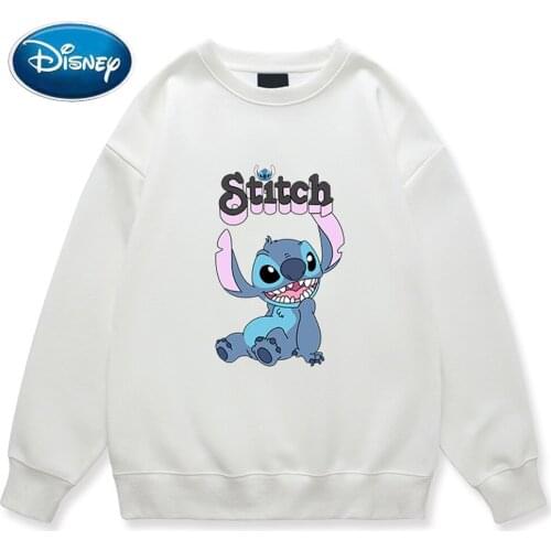Disney Sweatshirt Chic Little Monster Stitch Letters Cartoon Print O-Neck Harajuku Unisex Women Long Sleeve Jumper Tops 10 Color