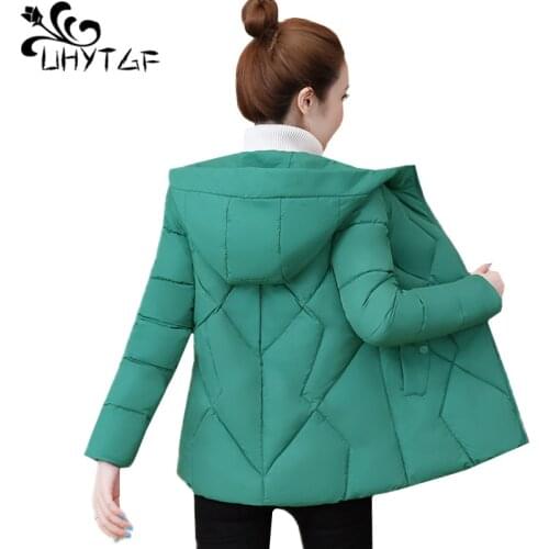 UHYTGF Winter Jacket Women 2020 Korean Down Cotton Casual Warm Short Parker Coat Hooded Slim Student 4XL Plus Size Outerwear1311