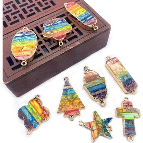 Natural Turquoise Pendant Charms for Jewelry Making Color Splicing Edging Star Christmas Tree Rectangular Double Ring Connector