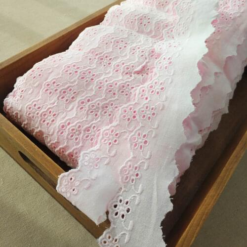 1M Pink Lace Ribbon Wide 4cm Cotton Cloth Embroidery Lace Fabric DIY Sewing Craft Accessories Doll Clothing Decor Guipure QZ18