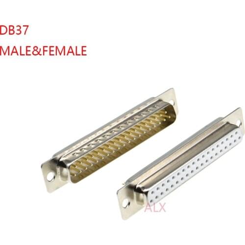 1PCS 3U Gold Plated Solid Pin DB37 MALE FEMALE CONNECTOR Solder Type D-Sub 37pin serial port Adapter 37 pin 37P