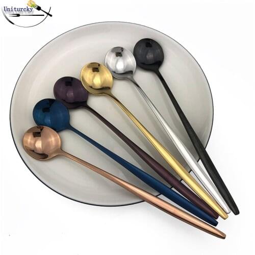 1Pc Stainless Steel Coffee & Tea Scoop With Long Handle Kitchen Colorful Coffee Scoops Mixing scoops Ice Cream Dessert Teaspoon