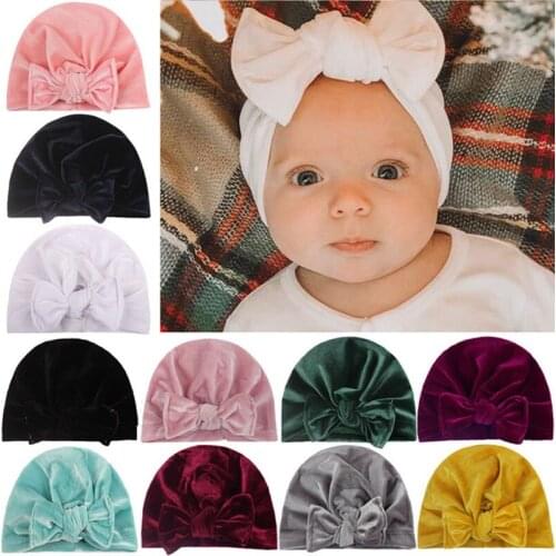 11 colors warm baby bandanas autumn winter Indian Baotou baby hat childrens gold velvet knotted cap hot sell in European